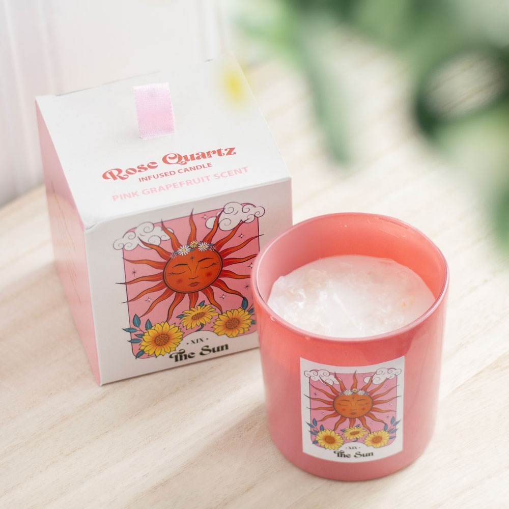 The Sun Rose Quartz Crystal Chip Candle The Sun Rose Quartz Crystal Chip Candle