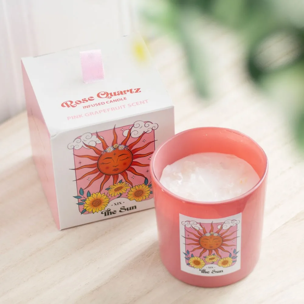 The Sun Rose Quartz Crystal Chip Candle The Sun Rose Quartz Crystal Chip Candle