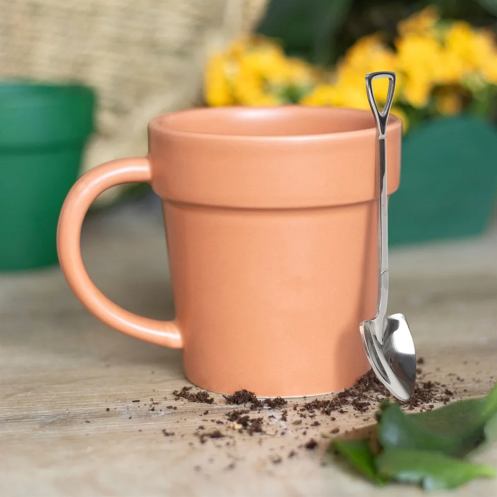 Plain Plant Pot Ceramic Mug and Shovel Spoon Plain Plant Pot Ceramic Mug and Shovel Spoon
