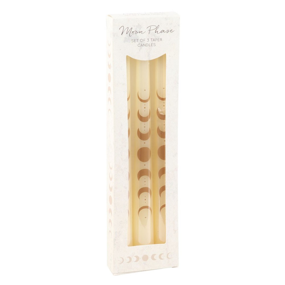 Set of 3 Off White Moon Phases Taper Dinner Candles Set of 3 Off White Moon Phases Taper Dinner Candles