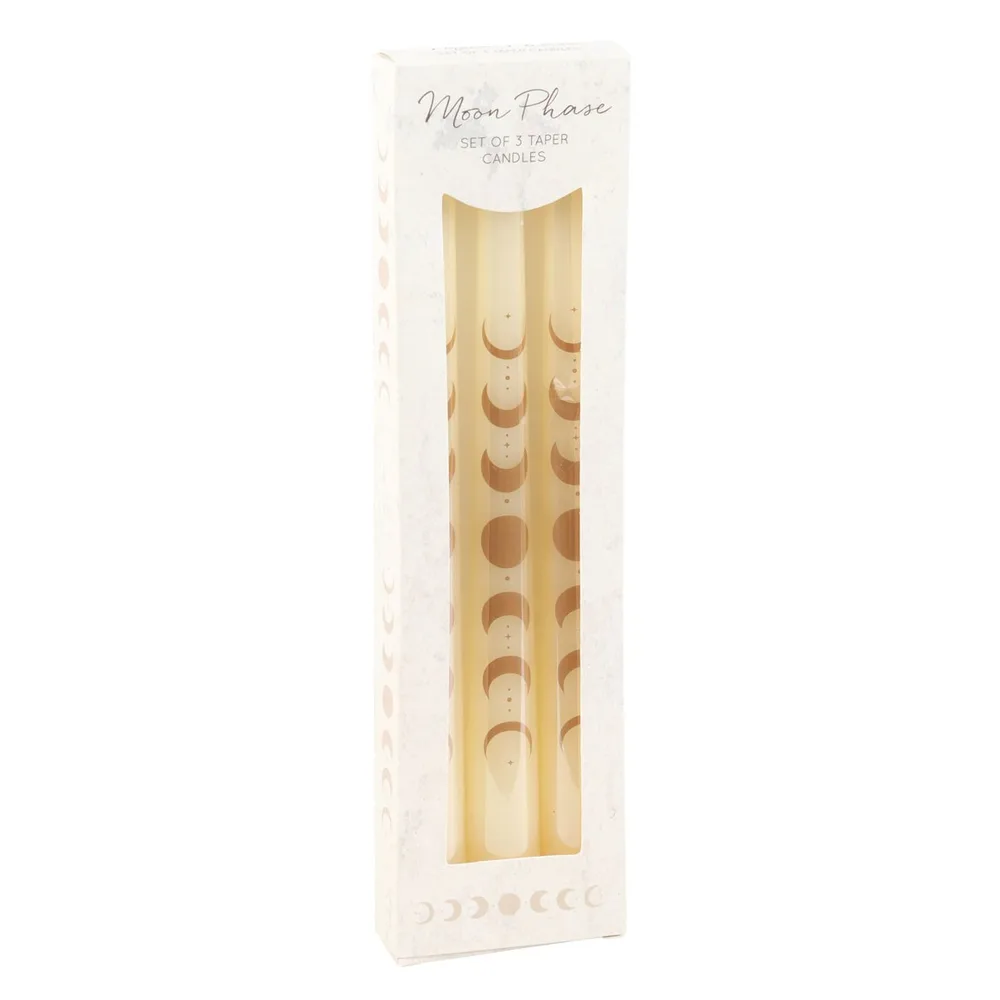 Set of 3 Off White Moon Phases Taper Dinner Candles Set of 3 Off White Moon Phases Taper Dinner Candles