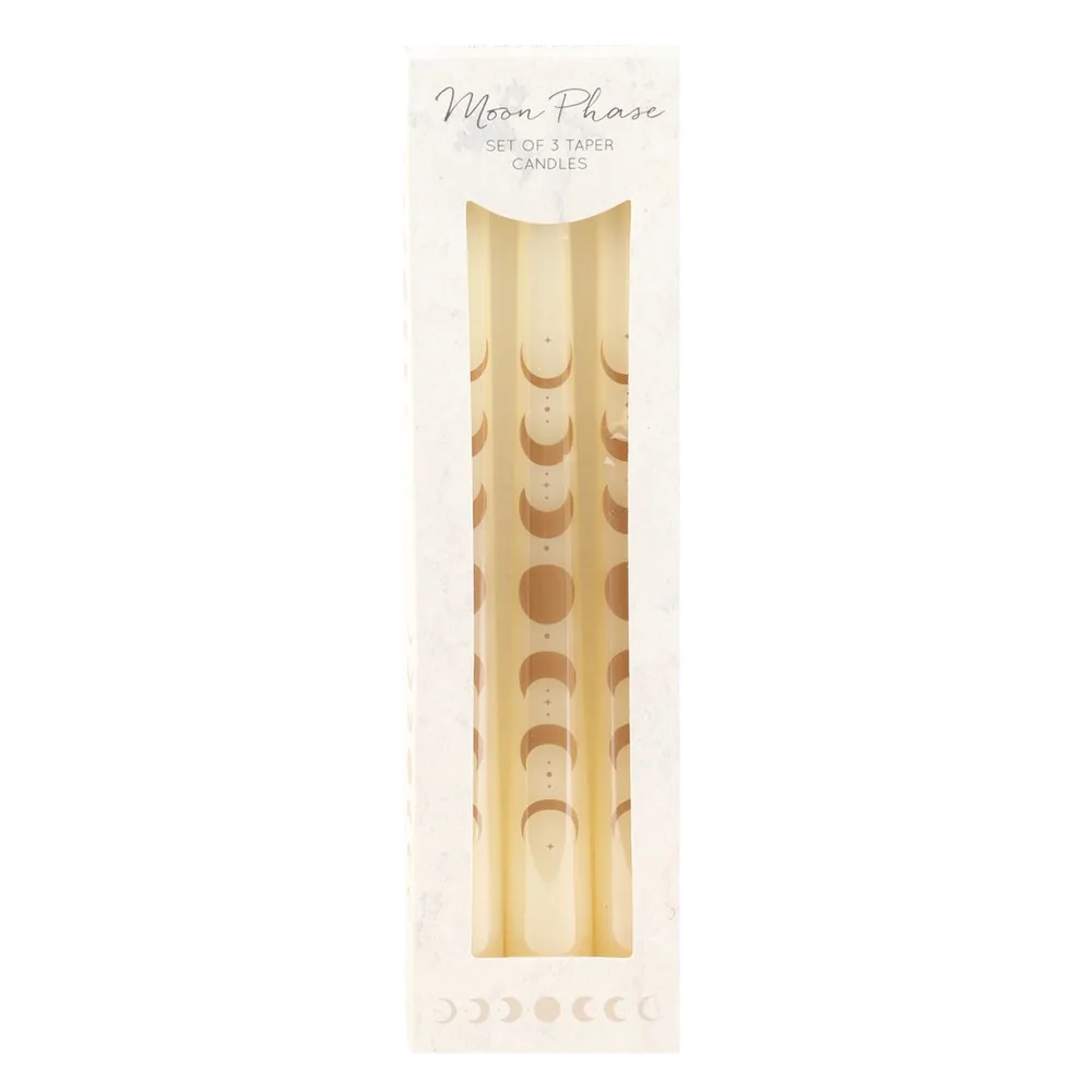 Set of 3 Off White Moon Phases Taper Dinner Candles - Image 2