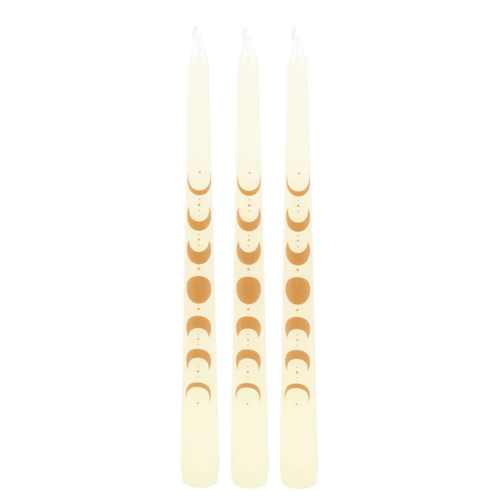 Set of 3 Off White Moon Phases Taper Dinner Candles - Image 3