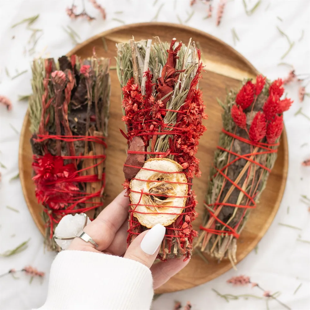 6in Ritual Wand Smudge Stick with Rosemary, Sage and Red Jasper - Image 7