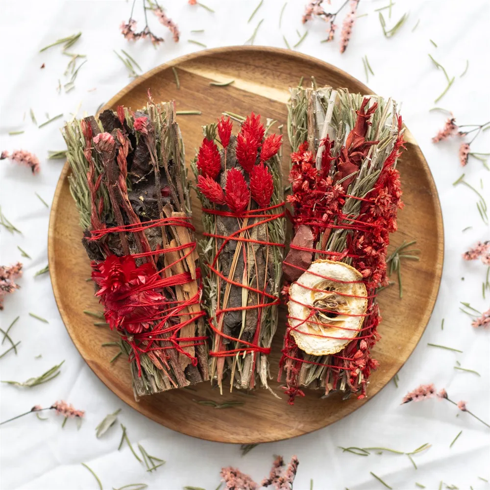 6in Ritual Wand Smudge Stick with Rosemary, Sage and Red Jasper - Image 8