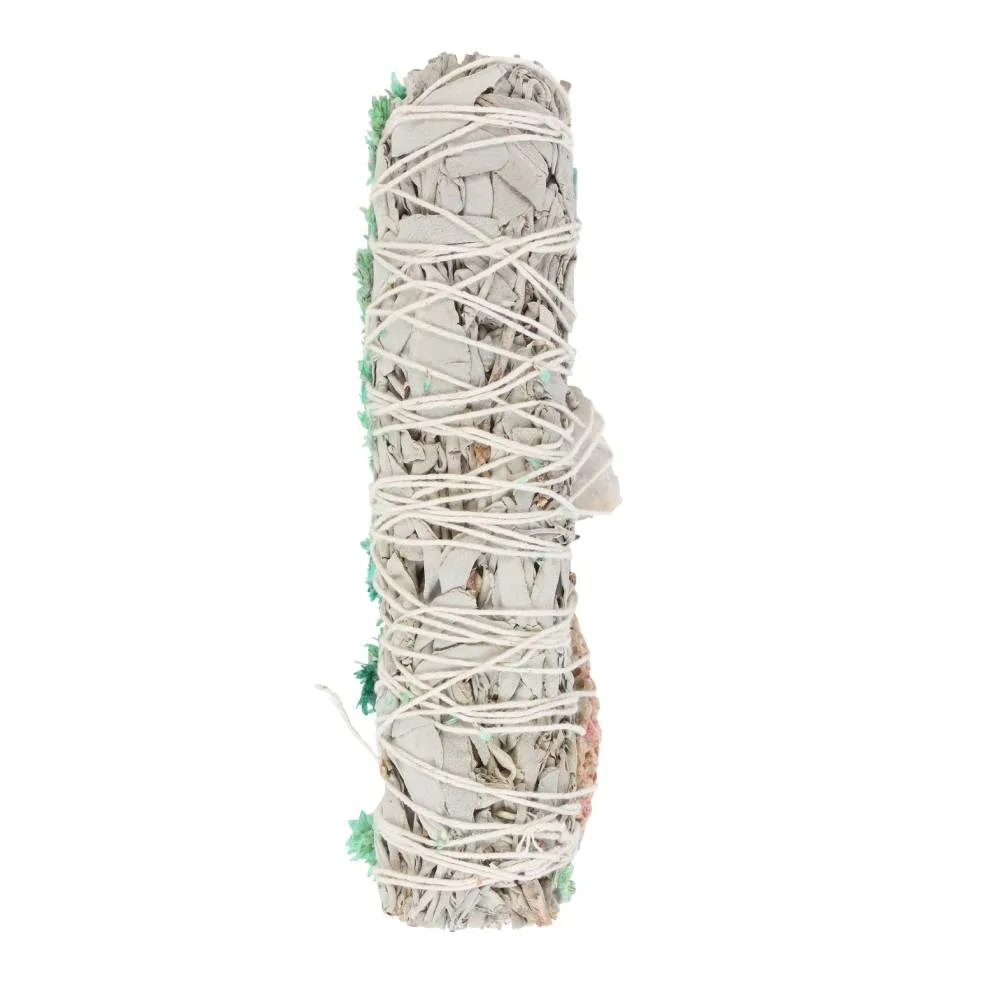 6in Ritual Wand Smudge Stick with White Sage, Abalone and Quartz - Image 3