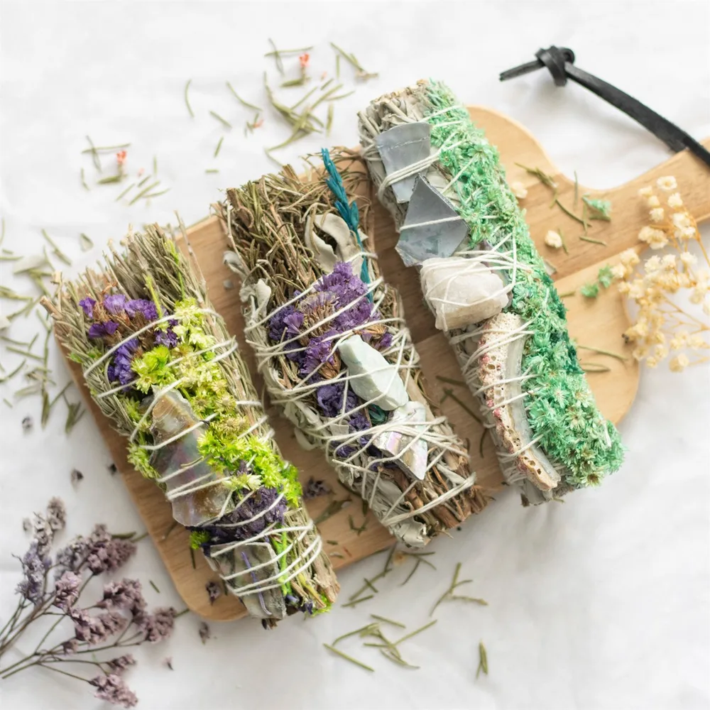 6in Ritual Wand Smudge Stick with White Sage, Abalone and Quartz - Image 8