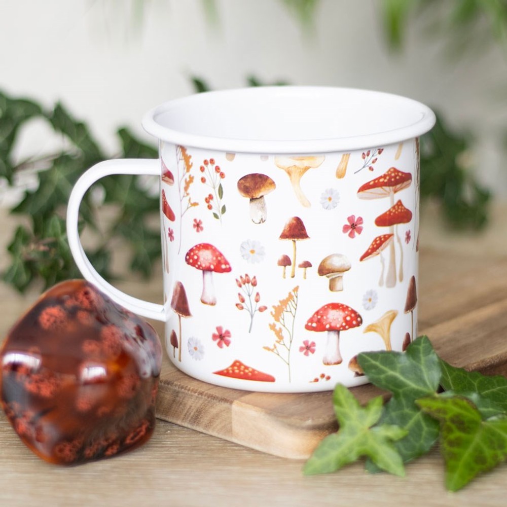 All Over Mushroom Print Enamel Mug All Over Mushroom Print Enamel Mug