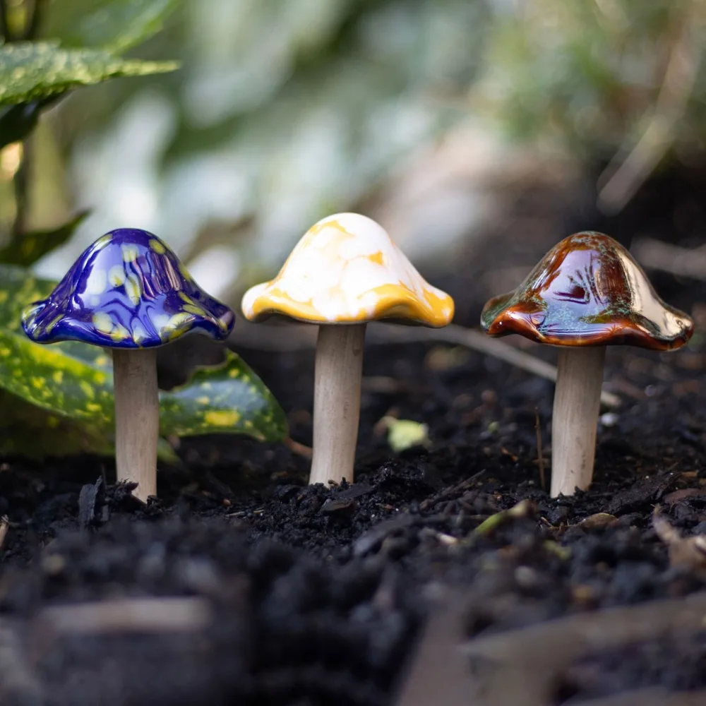 Set of 18 Ceramic Mushroom Plant Pot Decorations in Display - Image 4