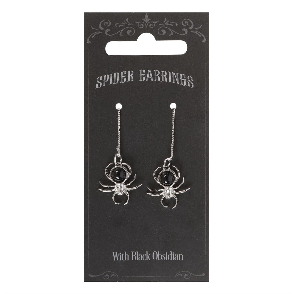 Black Obsidian Spider Threader Earrings Black Obsidian Spider Threader Earrings