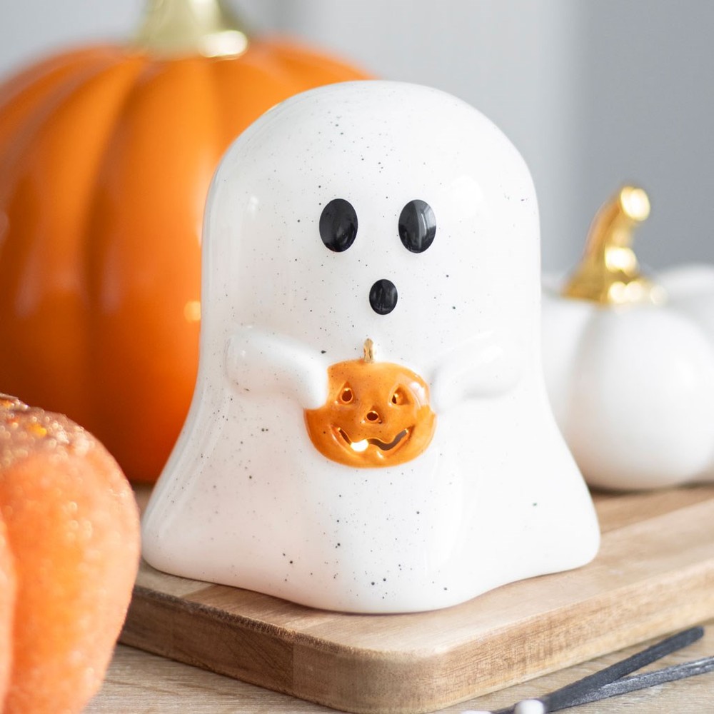 Ghost Shaped Tealight Candle Holder with Pumpkin Ghost Shaped Tealight Candle Holder with Pumpkin