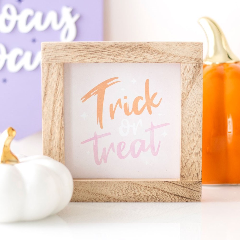 Pink Trick or Treat Wooden Frame Sign Pink Trick or Treat Wooden Frame Sign