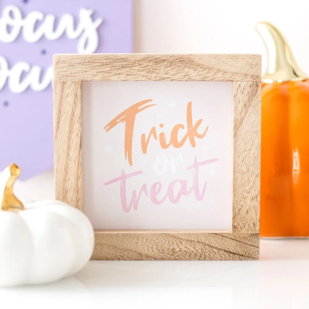 Pink Trick or Treat Wooden Frame Sign Pink Trick or Treat Wooden Frame Sign