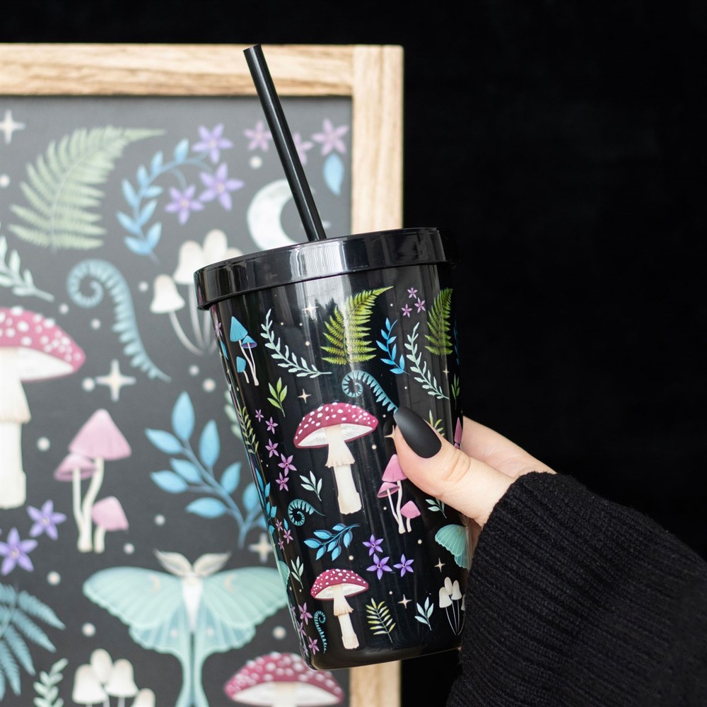 Dark Forest Print Plastic Tumbler with Straw Dark Forest Print Plastic Tumbler with Straw