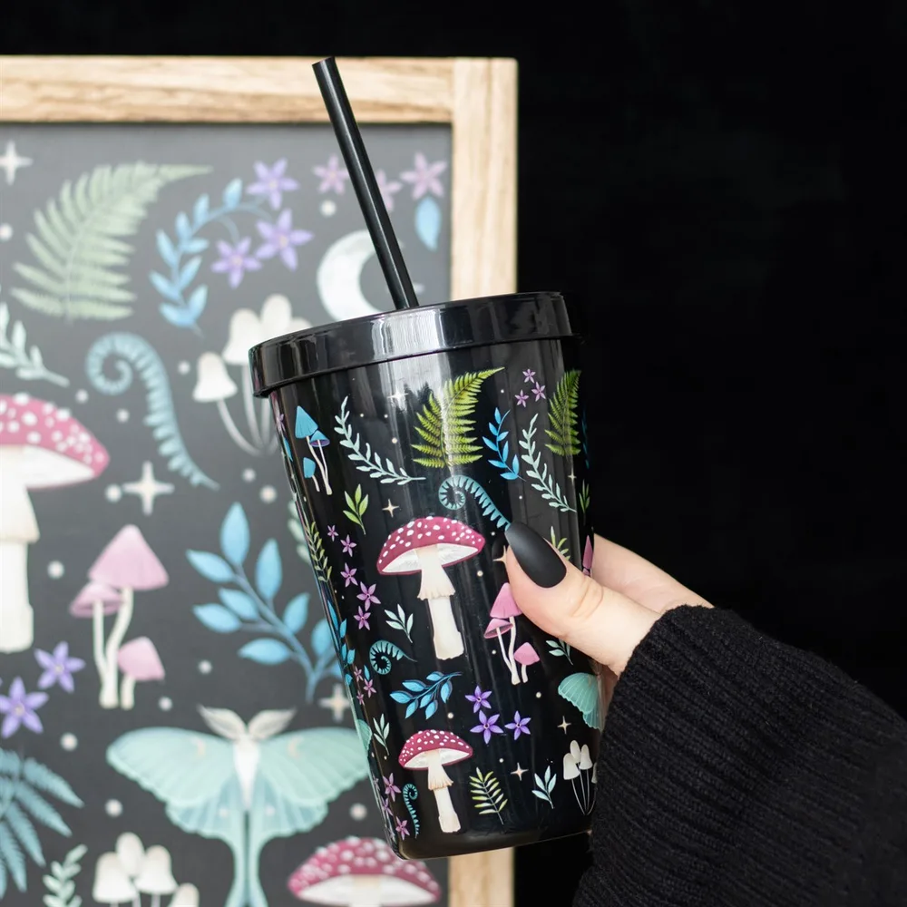 Dark Forest Print Plastic Tumbler with Straw Dark Forest Print Plastic Tumbler with Straw