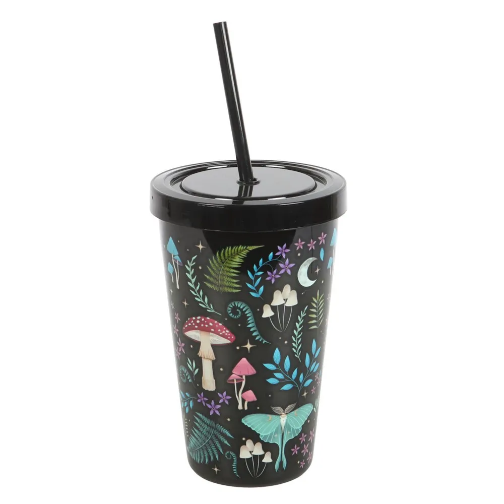 Dark Forest Print Plastic Tumbler with Straw - Image 2