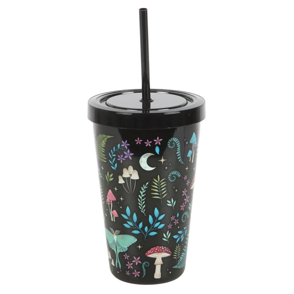 Dark Forest Print Plastic Tumbler with Straw - Image 3