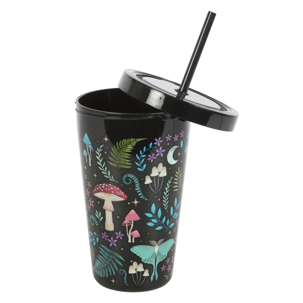 Dark Forest Print Plastic Tumbler with Straw - Image 4