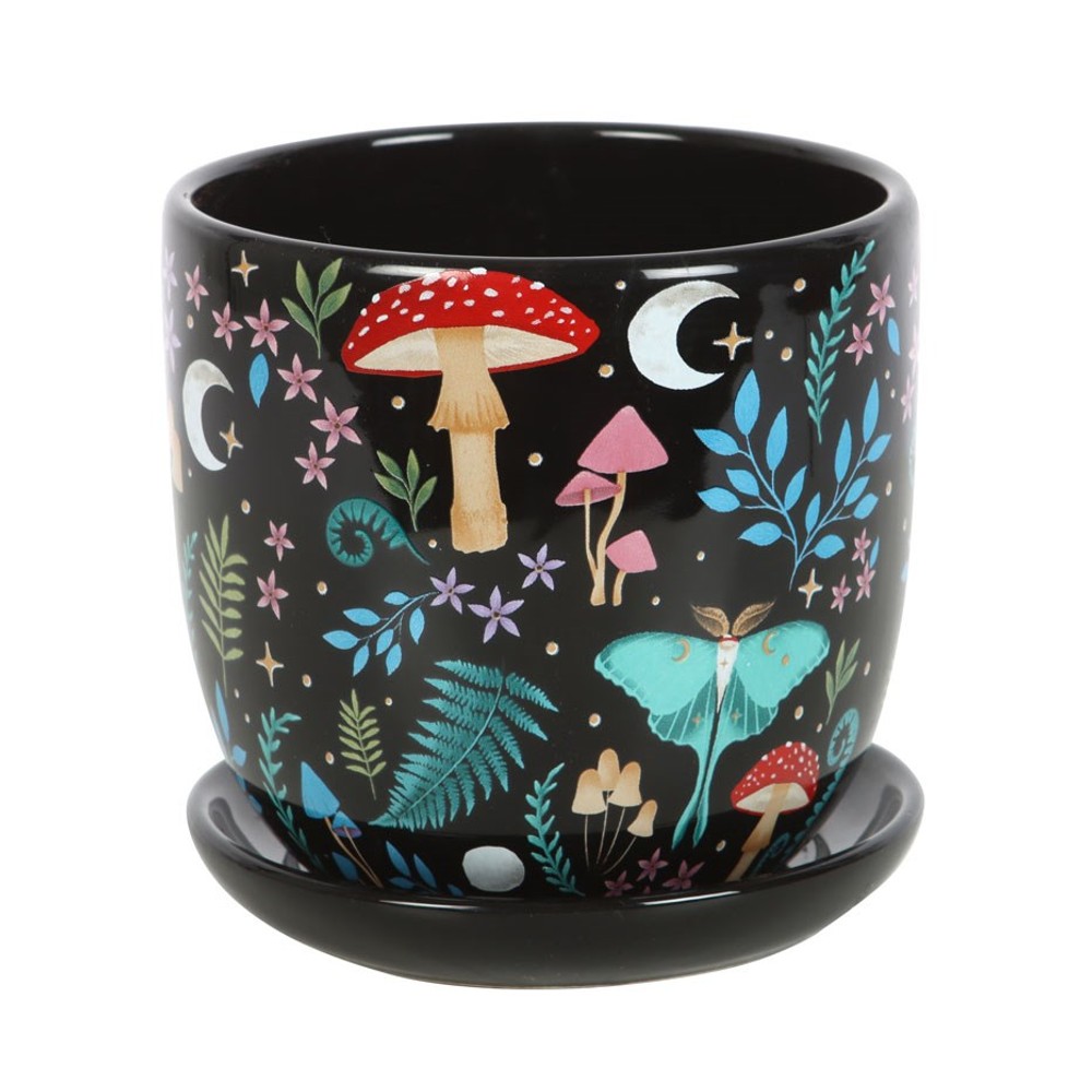 Dark Forest Print Ceramic Plant Pot with Saucer Dark Forest Print Ceramic Plant Pot with Saucer