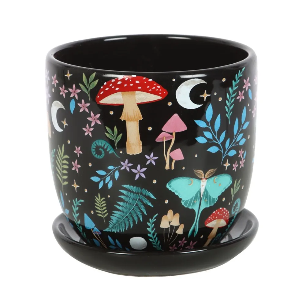 Dark Forest Print Ceramic Plant Pot with Saucer - Image 2