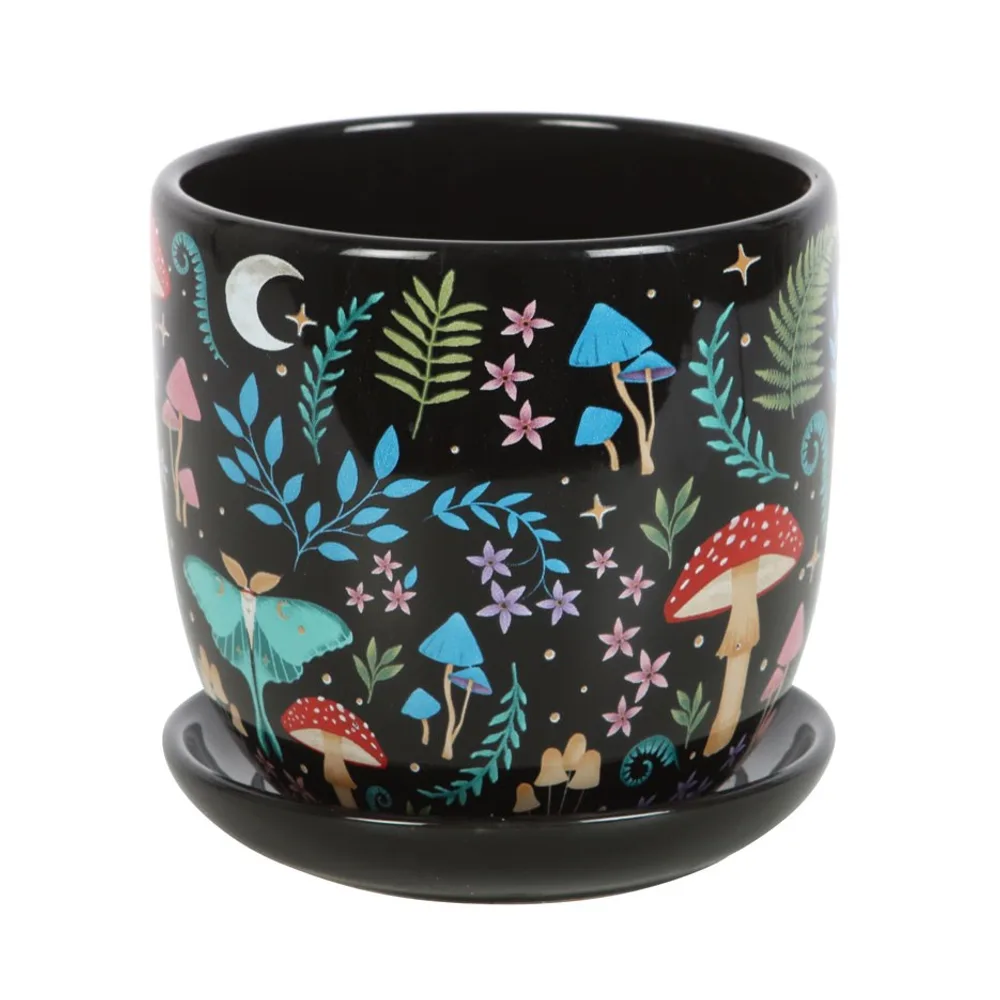Dark Forest Print Ceramic Plant Pot with Saucer - Image 3