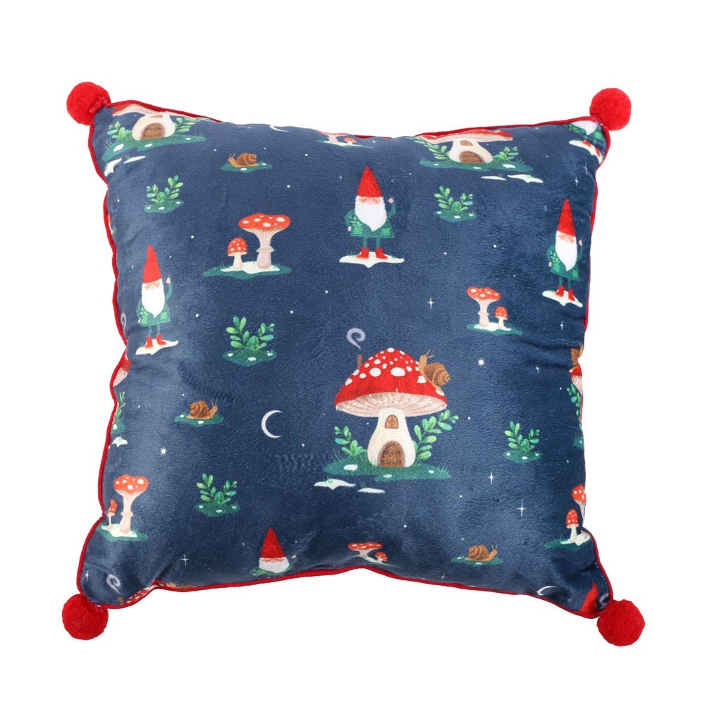 35cm Square Gnome Print Cushion with Pom Poms 35cm Square Gnome Print Cushion with Pom Poms