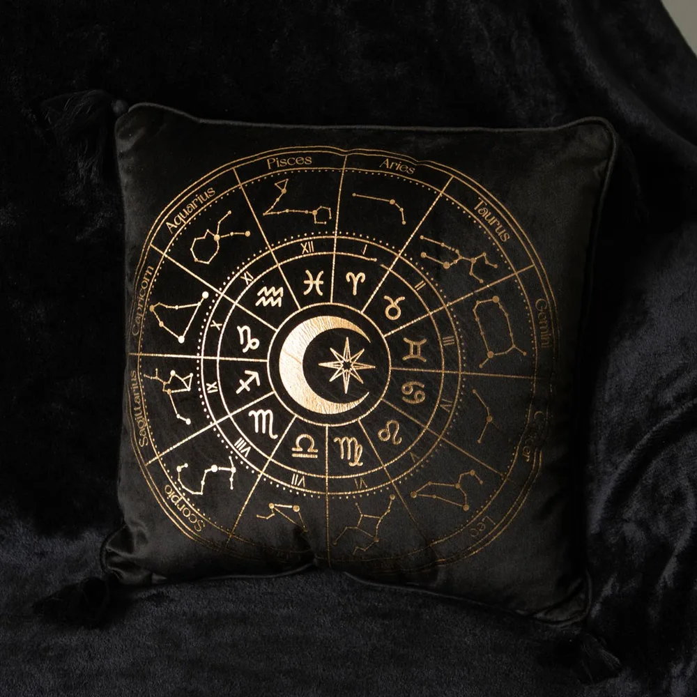 35cm Square Black Astrology Wheel Cushion - Image 4