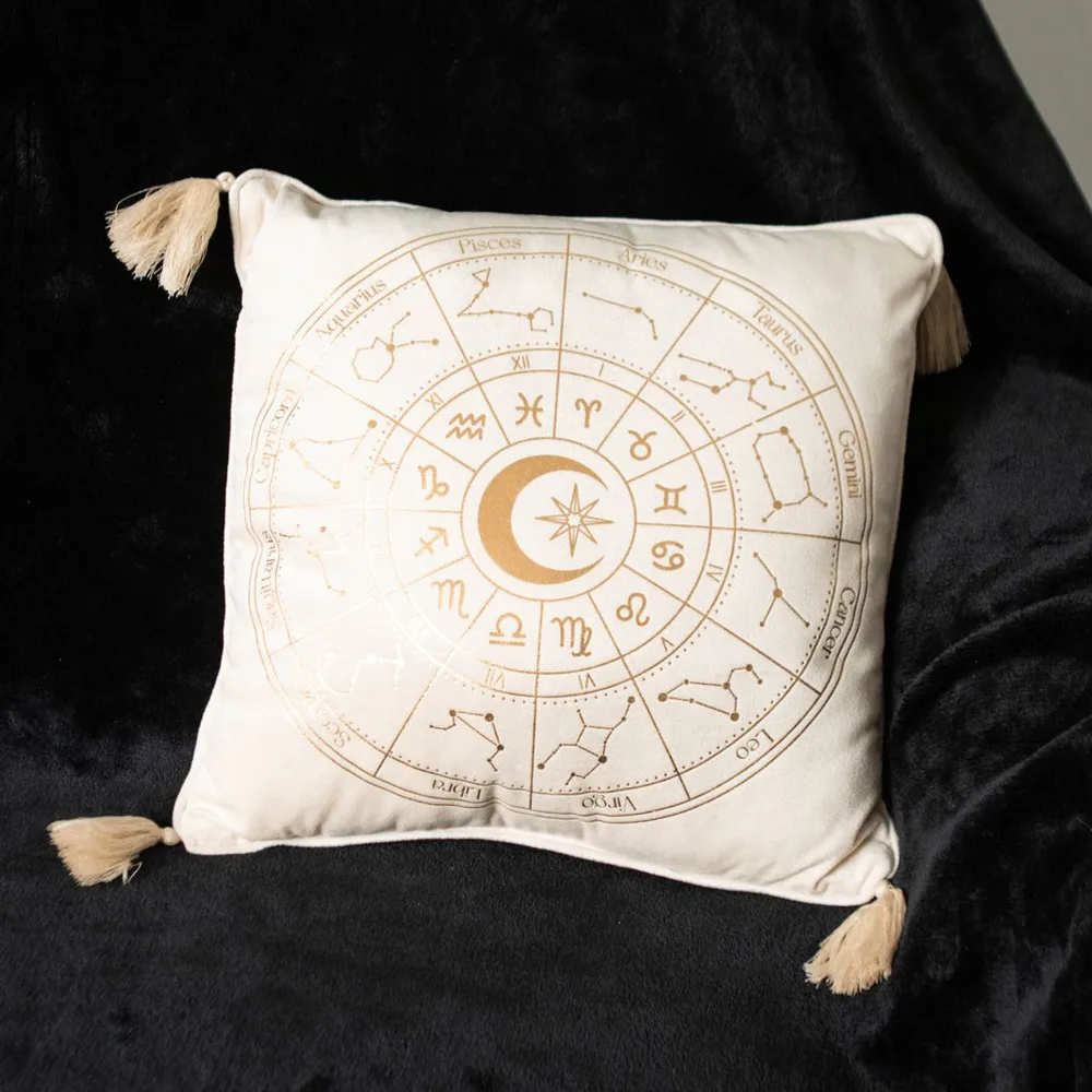 35cm Square Off White Astrology Wheel Cushion - Image 4