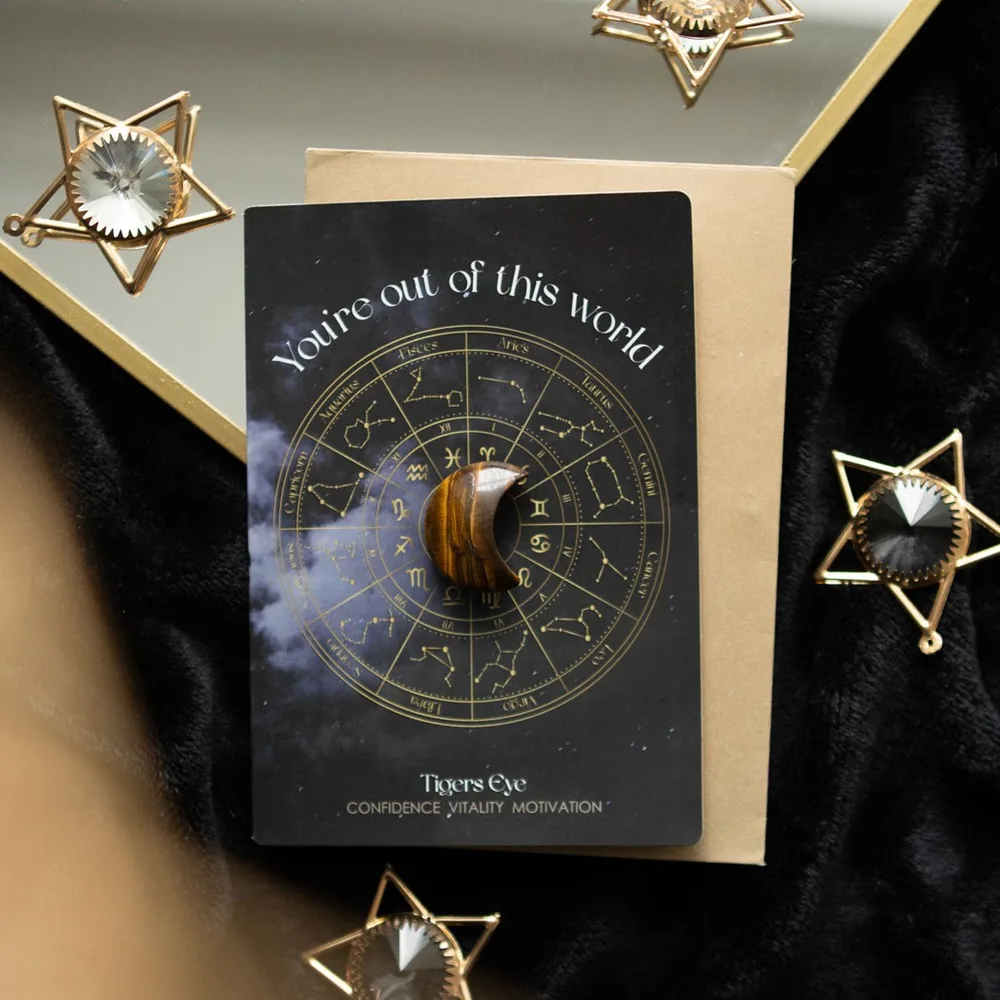 Out Of This World Tiger’s Eye Crystal Moon Greeting Card Out Of This World Tiger’s Eye Crystal Moon Greeting Card