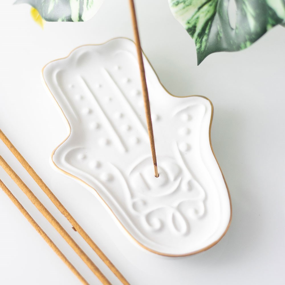 White Hamsa Hand Incense Stick Holder White Hamsa Hand Incense Stick Holder