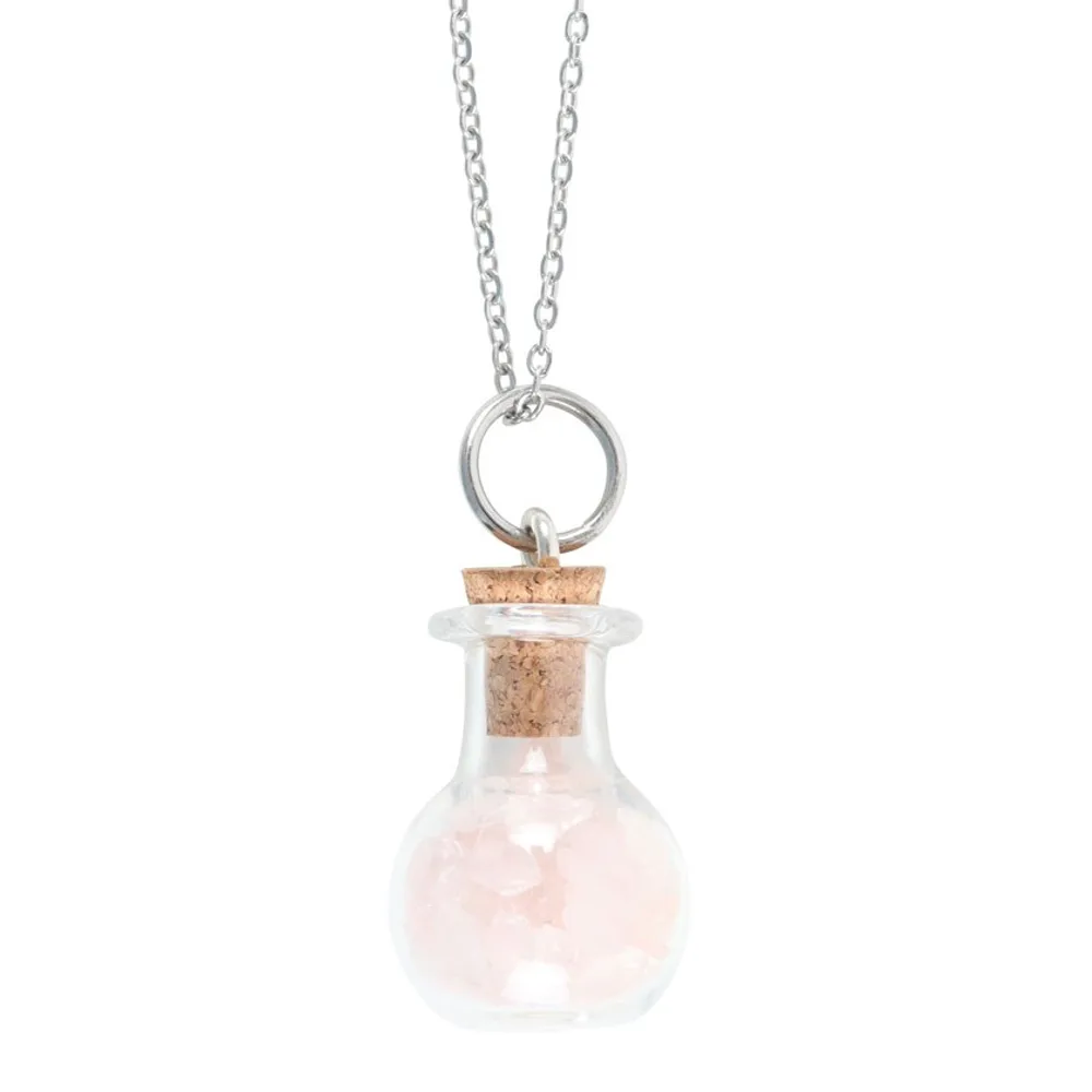 Love Rose Quartz Crystal Chip Potion Bottle Necklace - Image 3