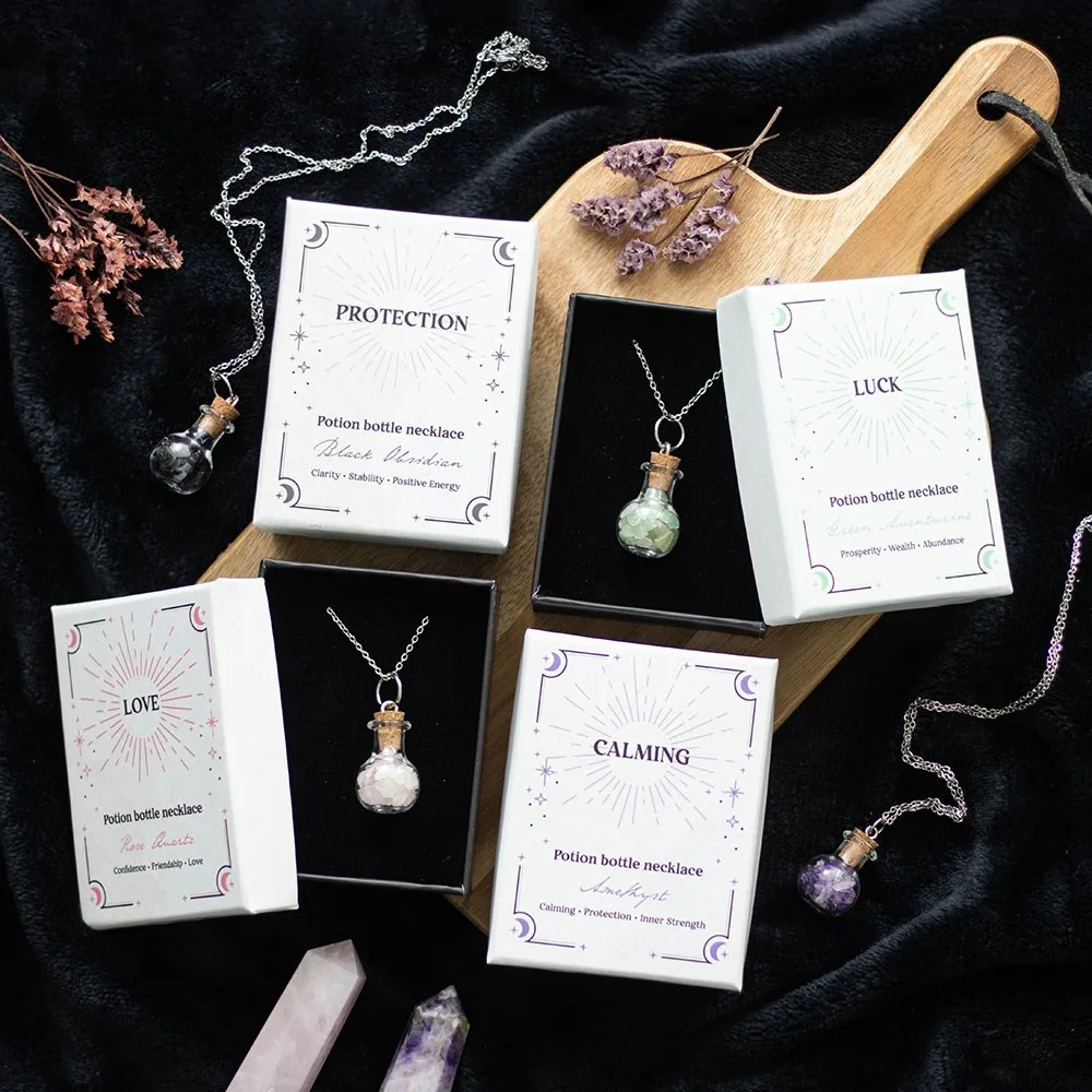 Love Rose Quartz Crystal Chip Potion Bottle Necklace - Image 7