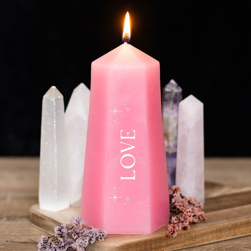 Love Crystal Candle with Rough Rose Quartz Love Crystal Candle with Rough Rose Quartz
