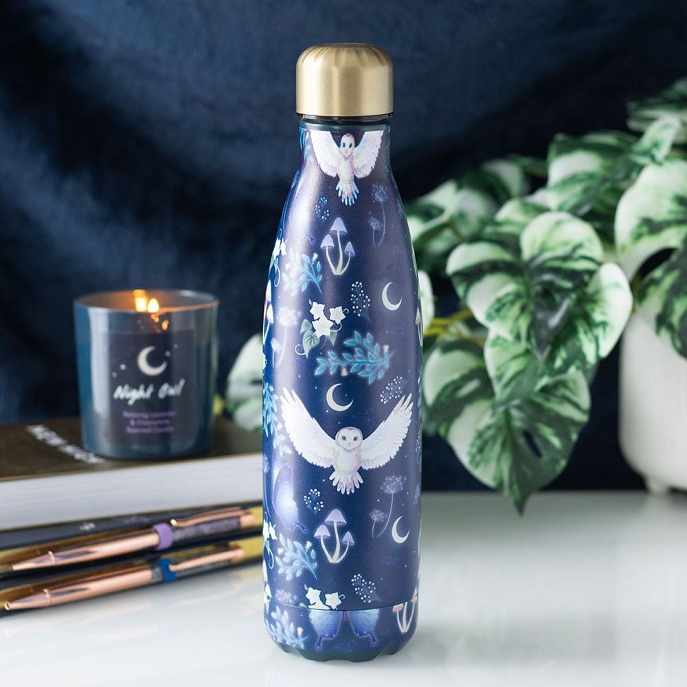 Night Flight Owl Print Metal Water Bottle Night Flight Owl Print Metal Water Bottle
