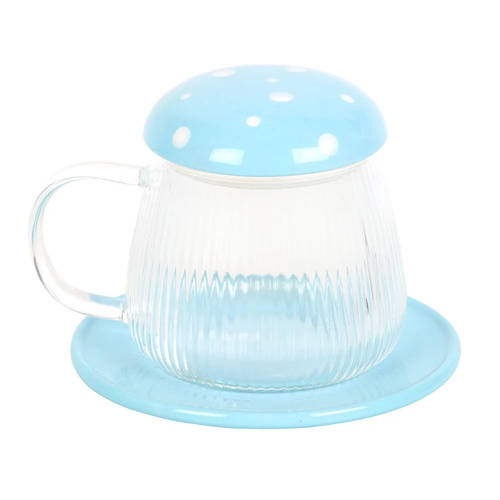 Blue Glass Mushroom Mug and Saucer, photo 2 of 5