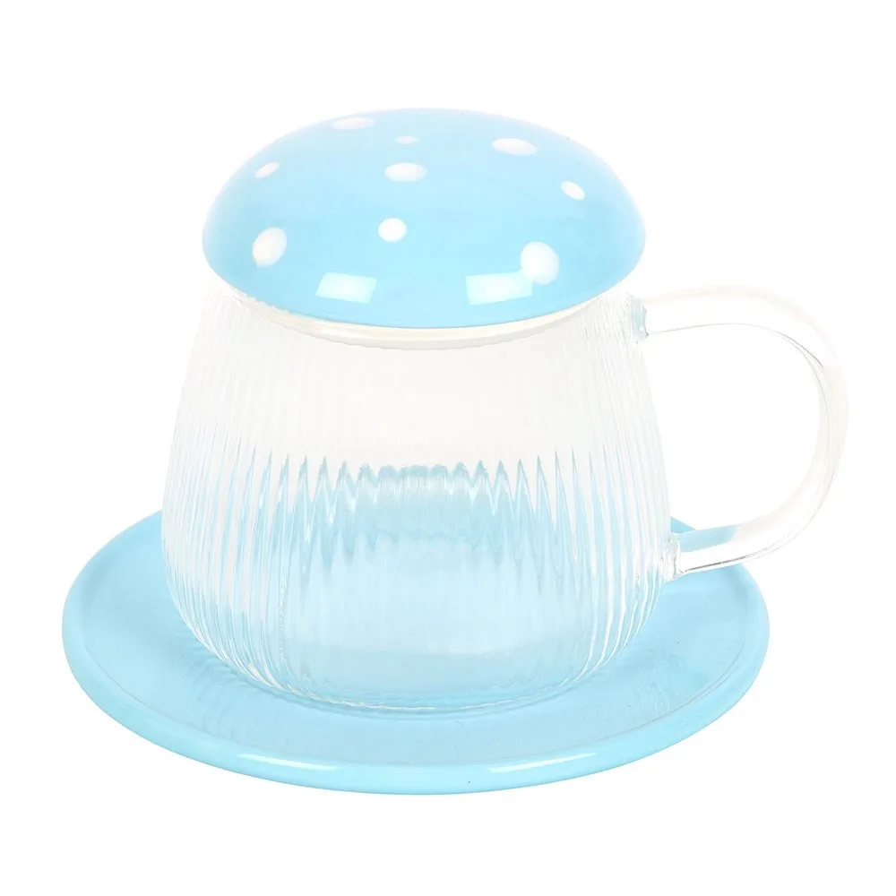 Blue Glass Mushroom Mug and Saucer, photo 4 of 5