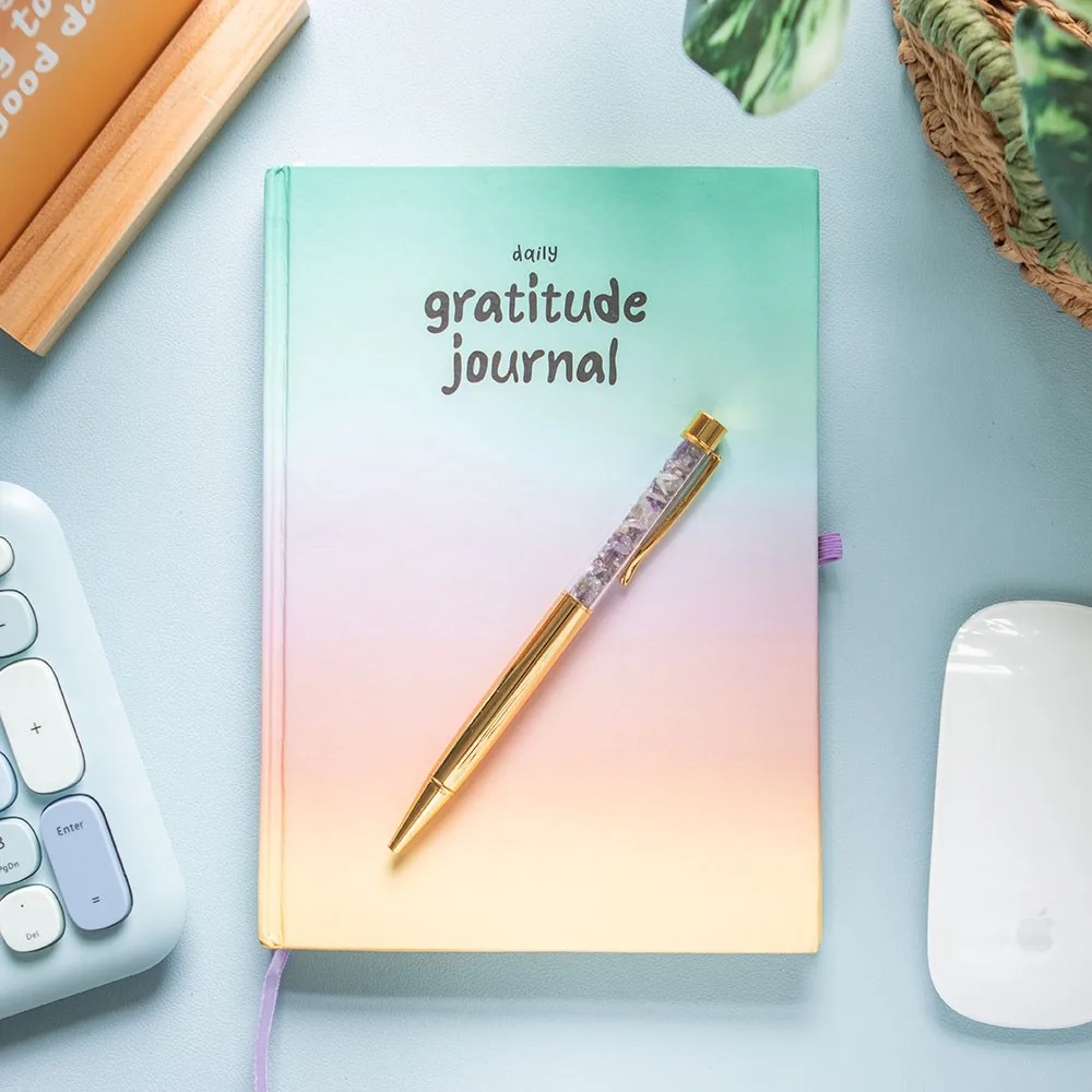 Multicoloured Gratitude Journal with Amethyst Pen Multicoloured Gratitude Journal with Amethyst Pen