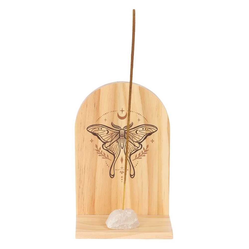 Natural Luna Moth Wooden Incense Holder Shelf - Image 2