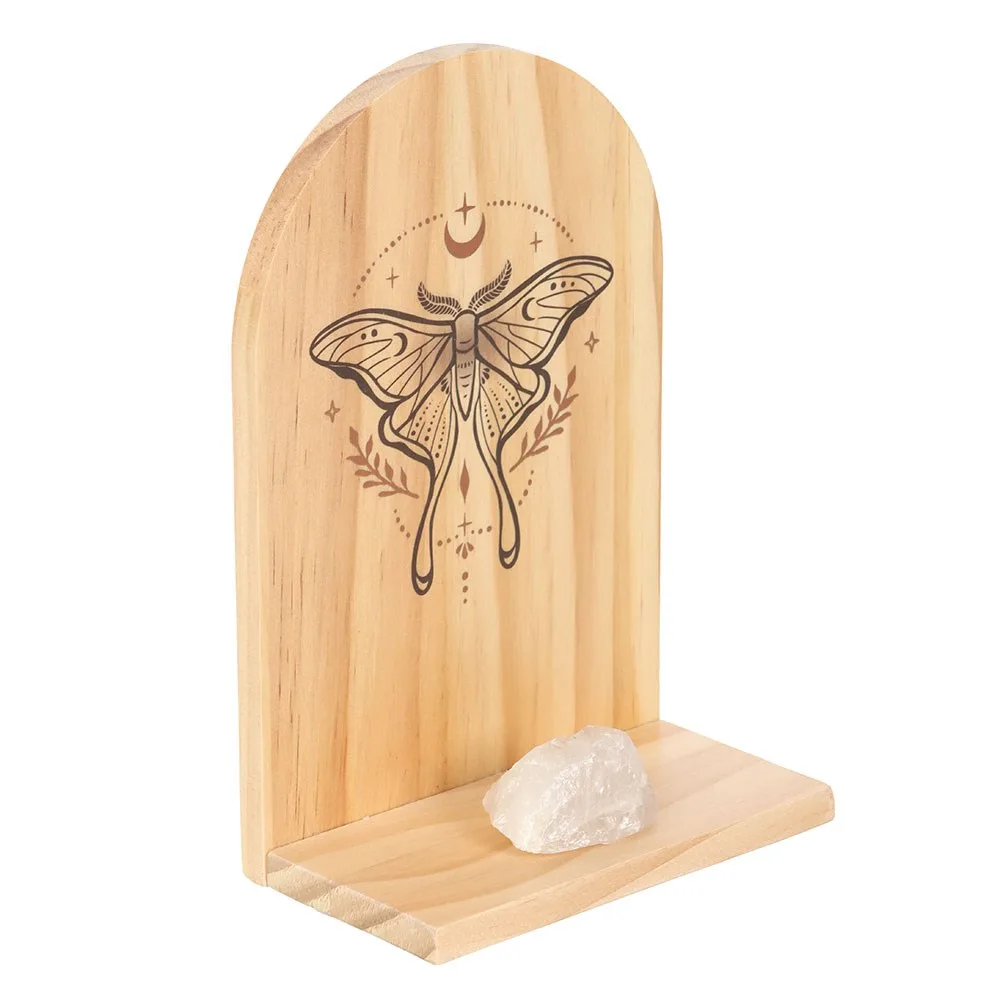 Natural Luna Moth Wooden Incense Holder Shelf - Image 3