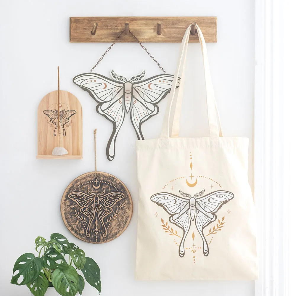 Natural Luna Moth Wooden Incense Holder Shelf - Image 6