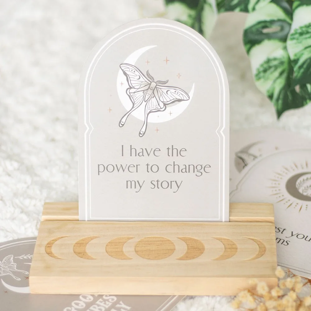 Luna Moth Affirmation Cards with Wooden Stand Luna Moth Affirmation Cards with Wooden Stand