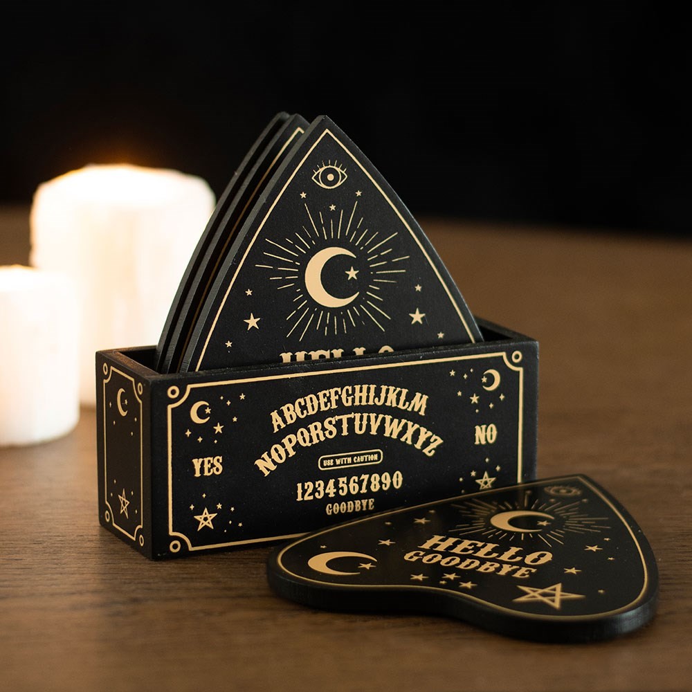 Black Talking Board Planchette Coaster Set Black Talking Board Planchette Coaster Set
