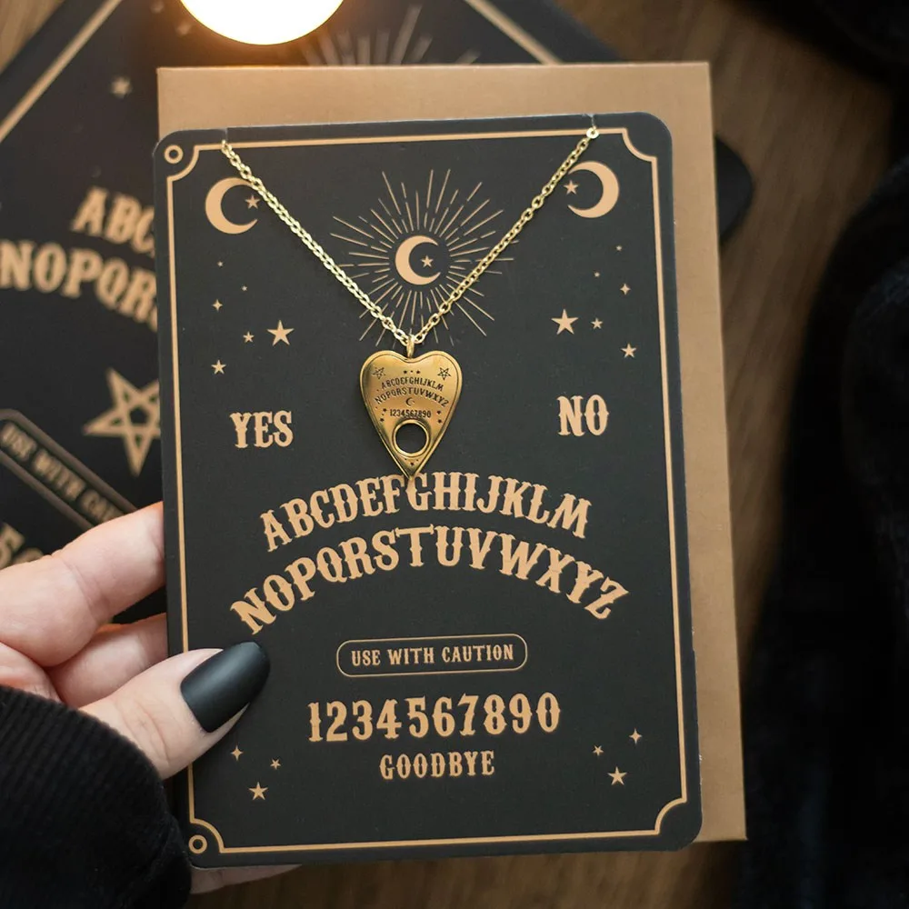 Talking Board Planchette Necklace Greeting Card Talking Board Planchette Necklace Greeting Card