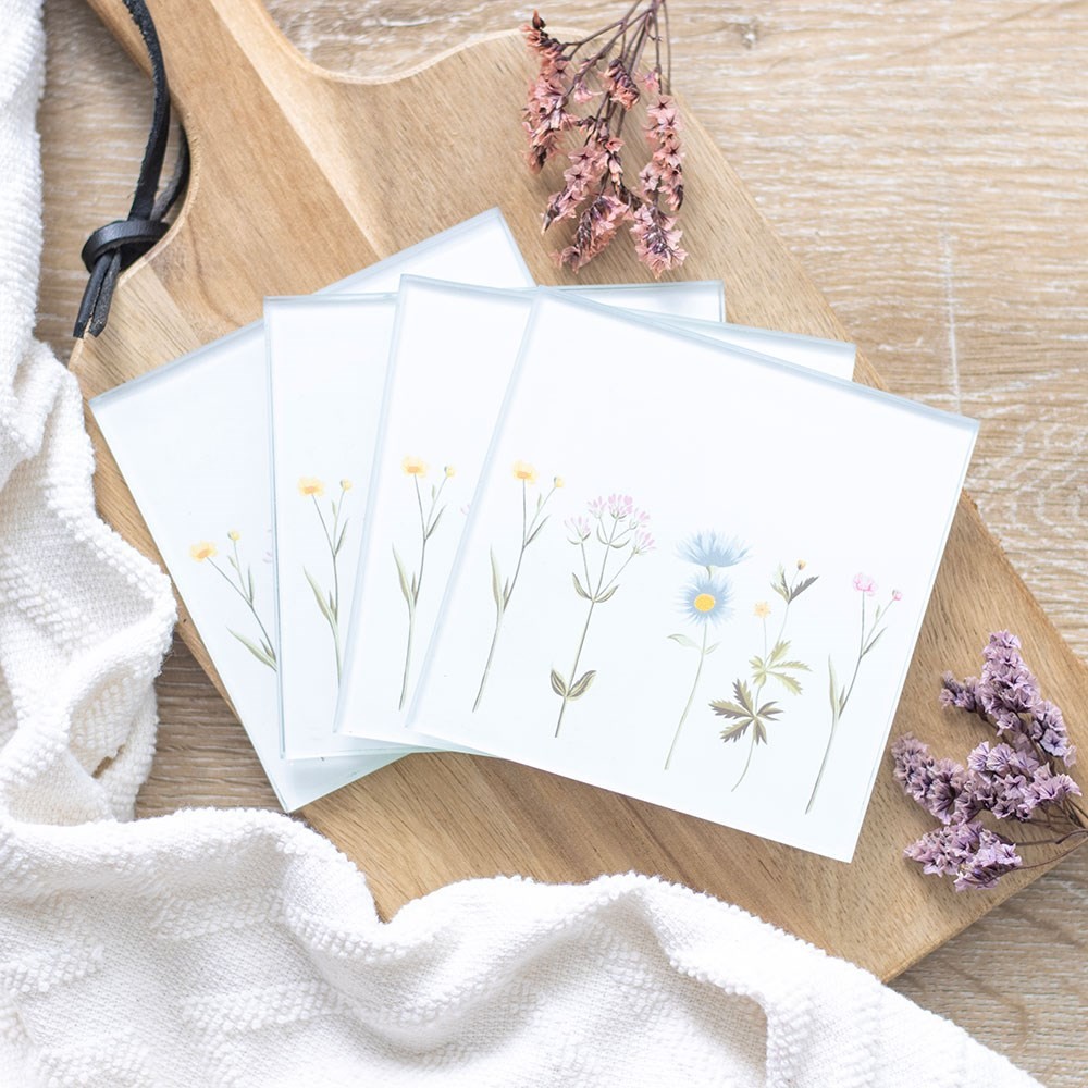 Floral Glass Coaster Set Floral Glass Coaster Set