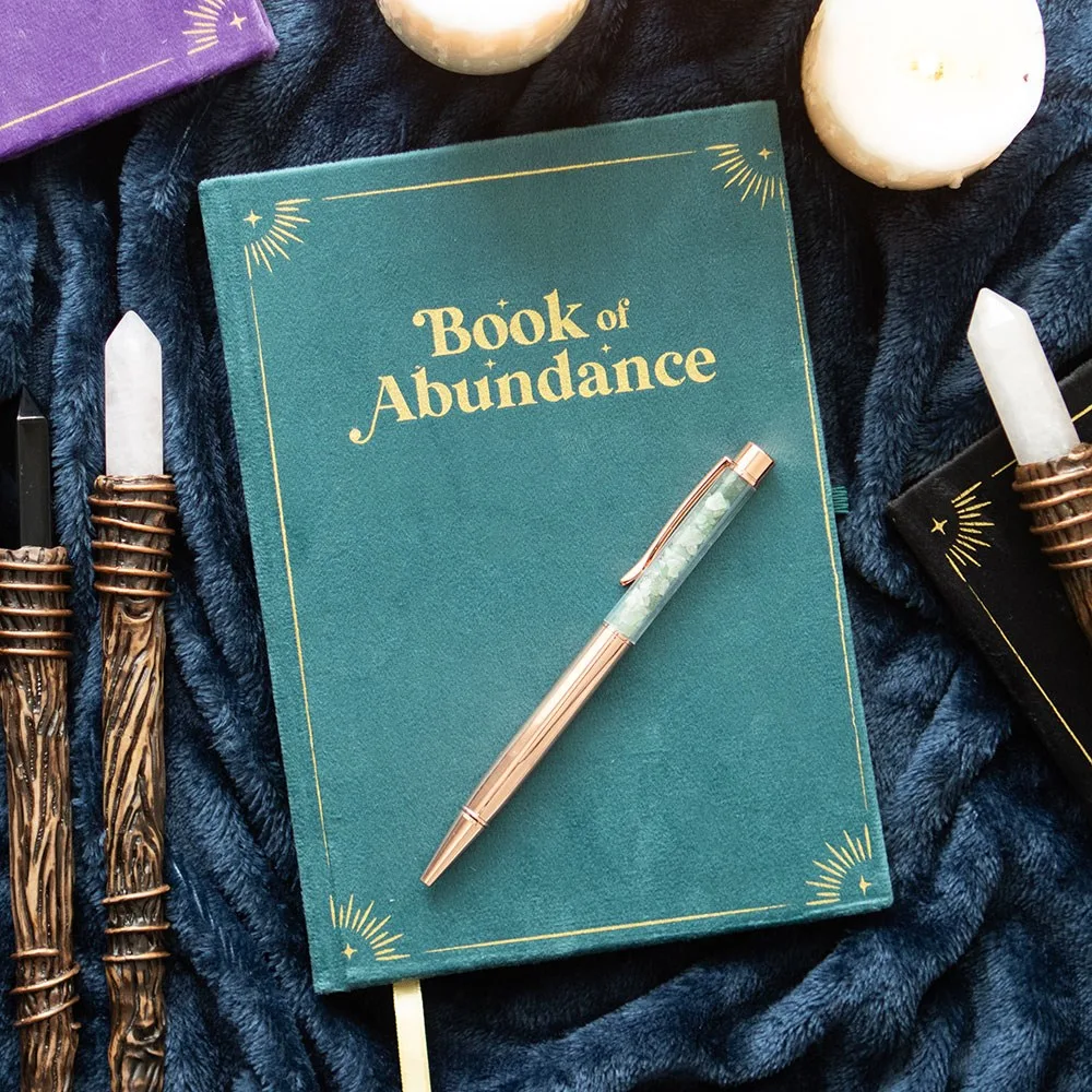Book of Abundance Journal with Green Aventurine Crystal Pen Book of Abundance Journal with Green Aventurine Crystal Pen