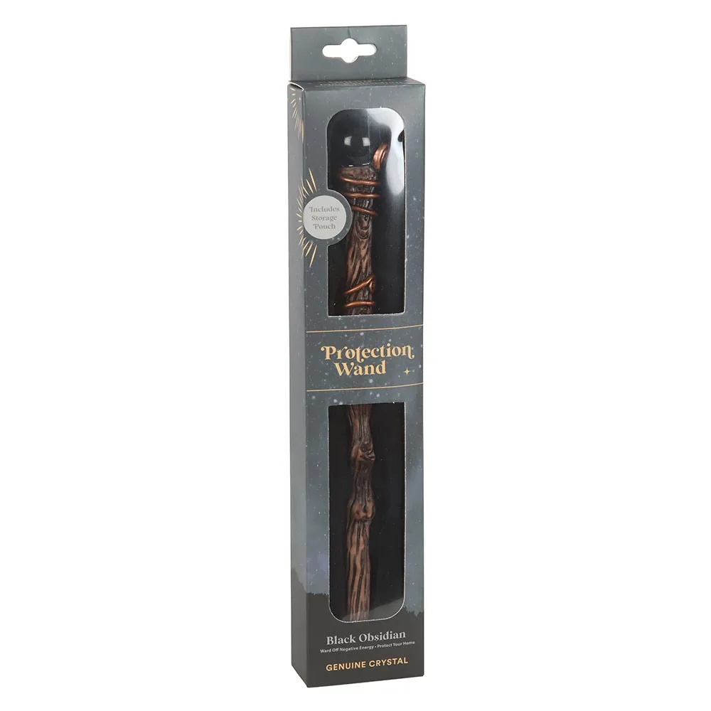 Protection Black Obsidian Crystal Wand with Pouch - Image 2