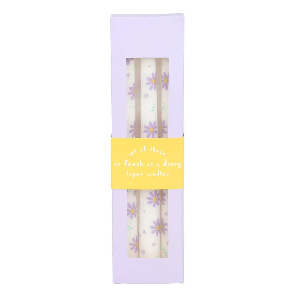 Set of 3 Purple Daisy Taper Candles - Image 2