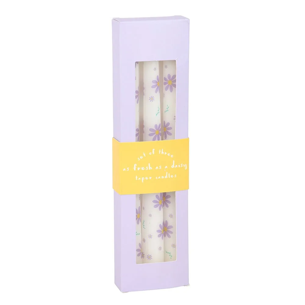 Set of 3 Purple Daisy Taper Candles - Image 3