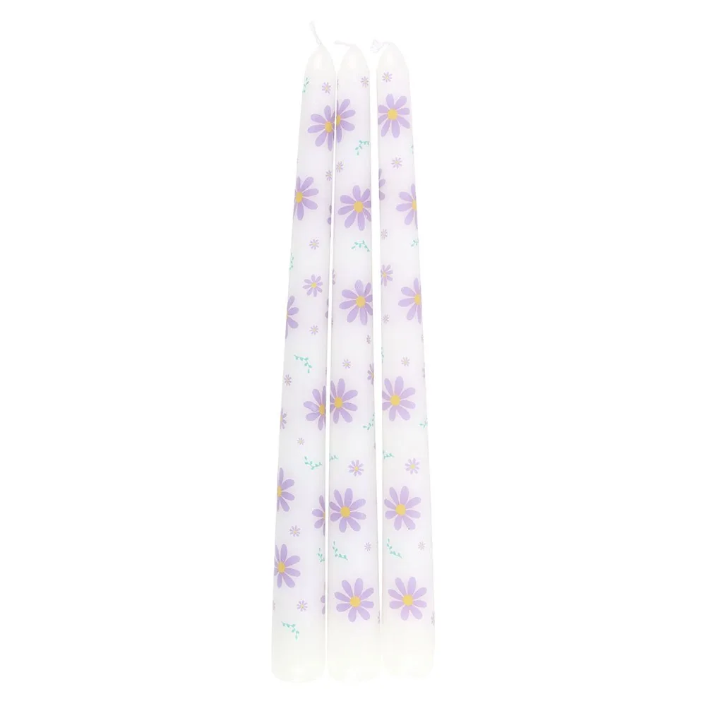 Set of 3 Purple Daisy Taper Candles - Image 4