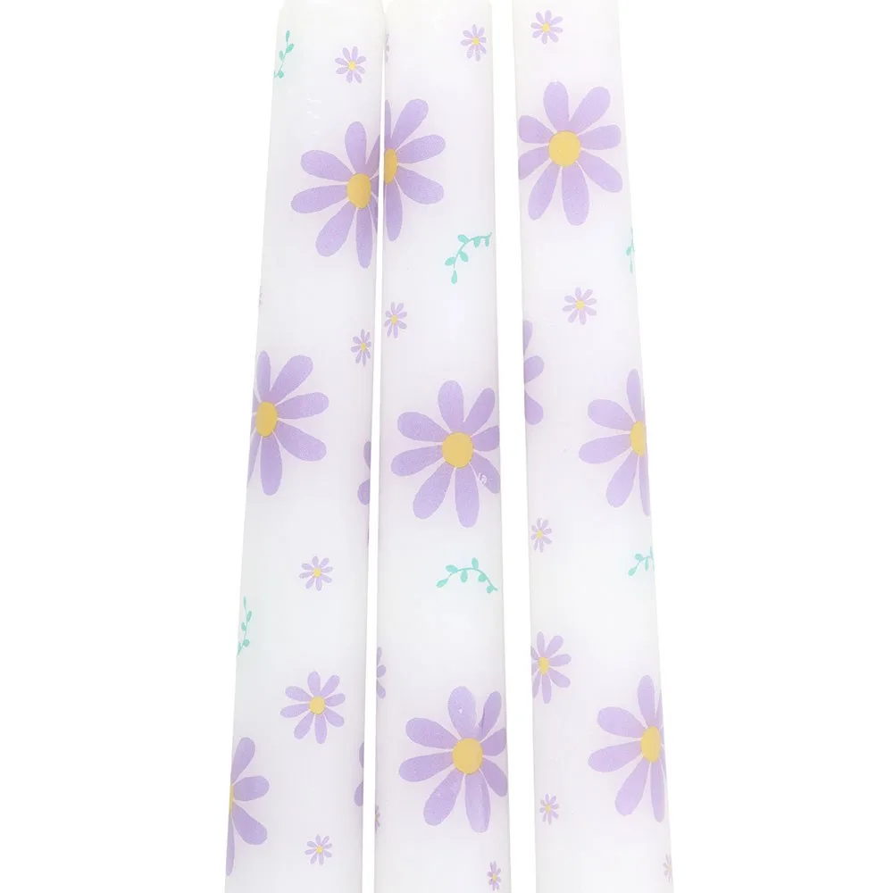 Set of 3 Purple Daisy Taper Candles - Image 5